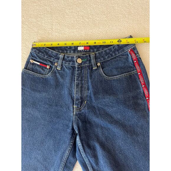 VTG Tommy Hilfinger Women's 70's Chic Logo Sides High Rise Boot Cut Blue Jeans 5 - Picture 13 of 16